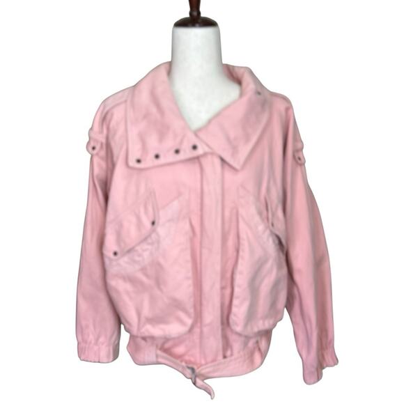 Twinshop Pink Washed Denim Peaked Lapel Stand Collar Jacket Moto Y2K 80's Grunge - Picture 1 of 13